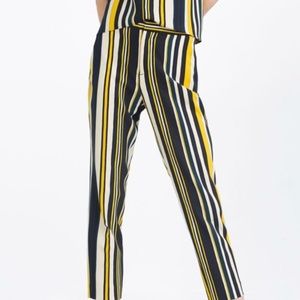 ZARA Blue/White/Yellow Striped Mid Rise Trousers